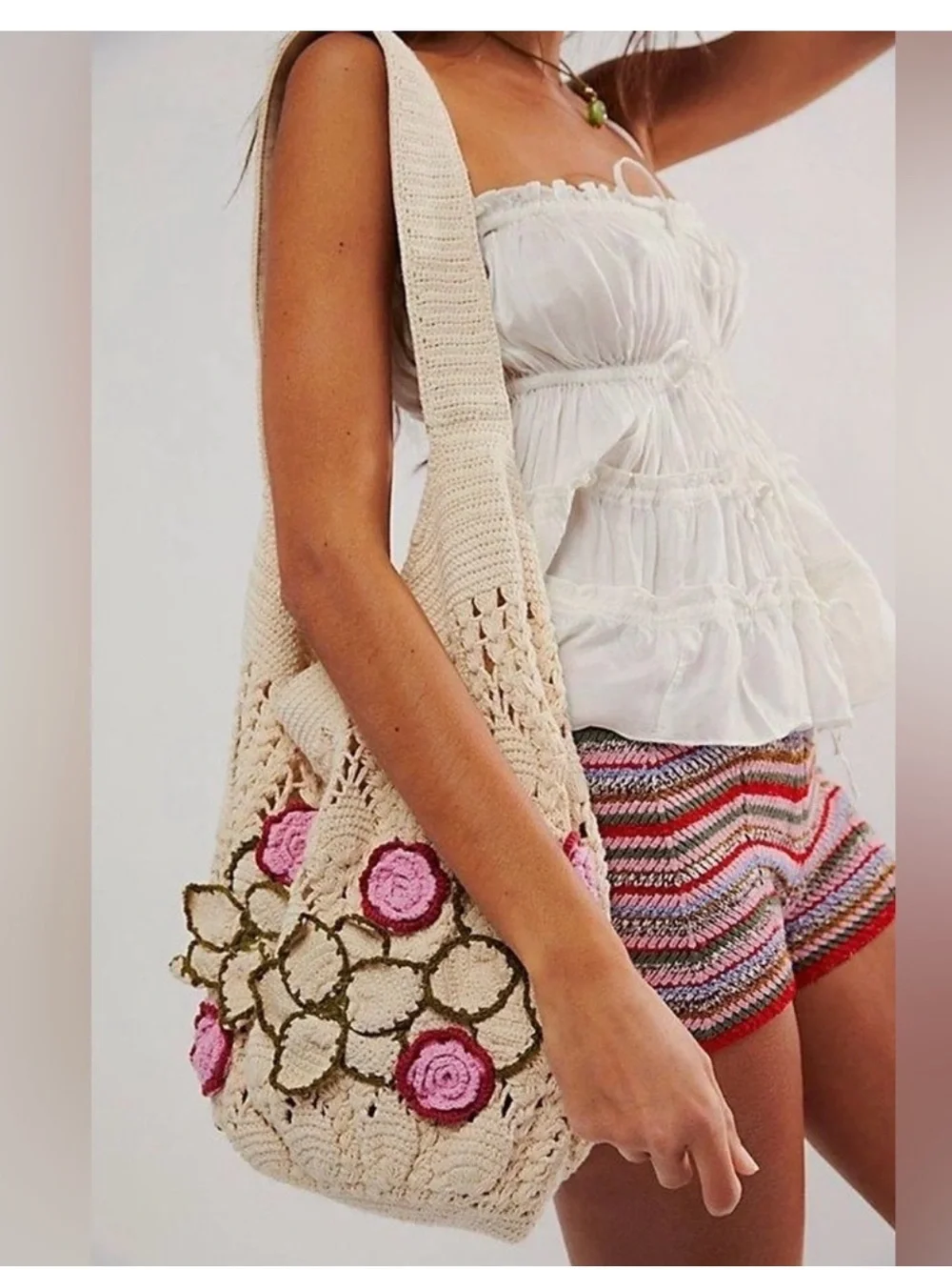 Free People Blossom Crochet Bag Hobo 3D Flower Bag